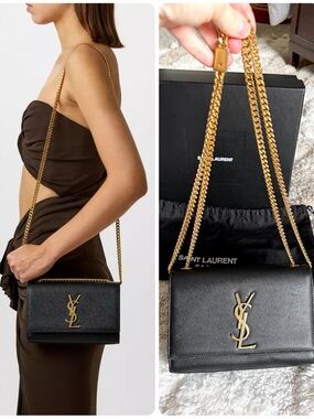 Saint laurent YSL small Kate grainy leather black gold shoulder bag crossbody